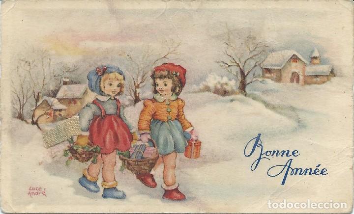 Postais: 1940. FELICITACI&Oacute;N A&Ntilde;O NUEVO. TARJETA. ESCRITA. CIRCULADA BAJO SOBRE. EDITIONS SUPERLUXE. FRANCIA.