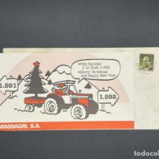Postales: ANTIGUA TARJETA DE FELICITACION DE MASSAGRI, S.A - AÑO 1991/1992 TRACTOR MASSEY-FERGUSON. Lote 297609798