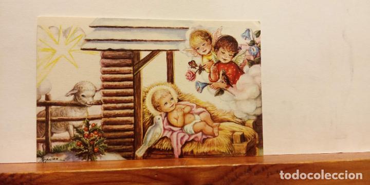Cartoline: ANGELES VISITAN AL NI&Ntilde;O JES&Uacute;S. MINI TARJETA DE NAVIDAD. UNA HOJA. SIN USAR