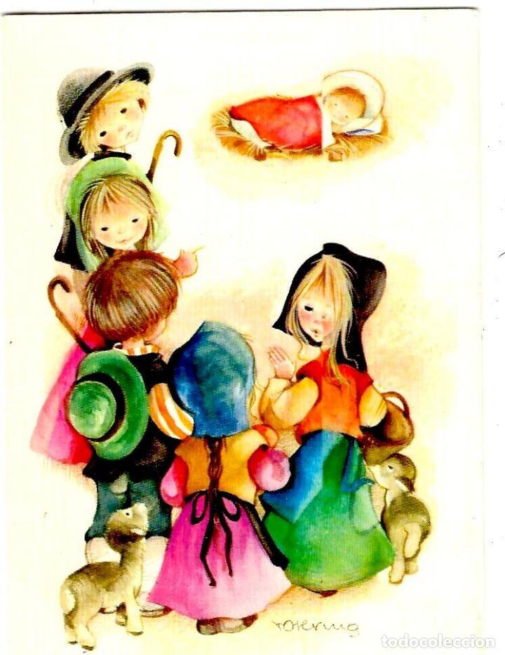 Postkarten: Felicitaci&oacute;n Navide&ntilde;a - D&iacute;ptica - Ed. Sabadell - Betlem 02.02.072.4 - Ilustra Roser Puig - 130x88mm.