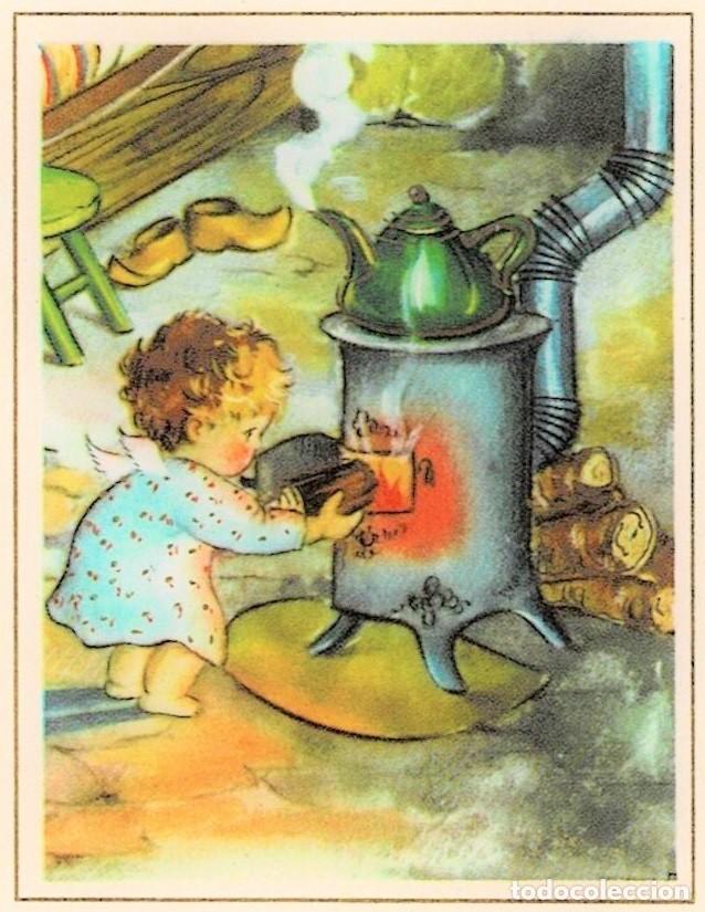 Postkarten: 0899D - ANGEL ALIMENTANDO LA CHIMENEA -EDICIONES ANCORA 715.4 - DIPTICA 9,2X7,8 CM - DATA 1958