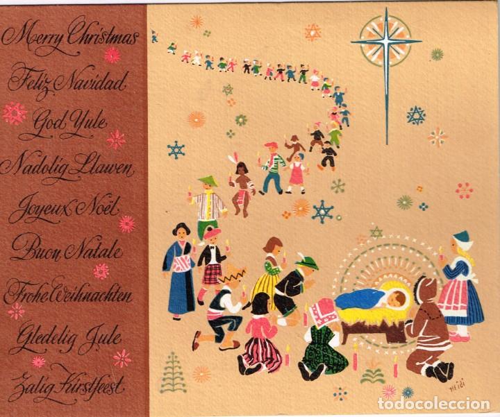 Postcards: 60/70&acute;s. ca AMERICANA COLORADO FELIZ NAVIDAD EN 9 IDIOMAS ESCRITA FIRMA MARGARET ILUSTRA HEIDI