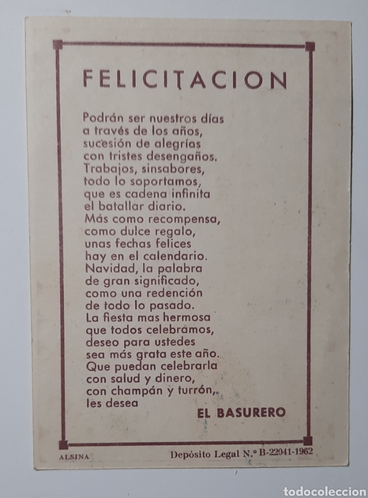 Postales: FELICITACION DE NAVIDAD / EL BASURERO 1962 - Foto 2