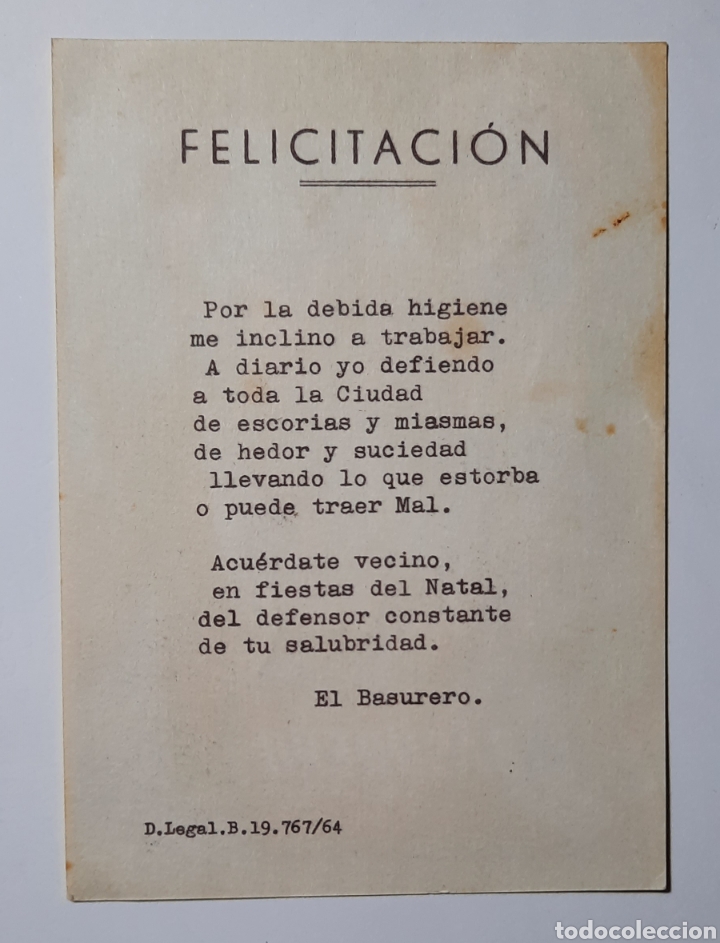 Postales: FELICITACION DE NAVIDAD / EL BASURERO 1964 - Foto 2