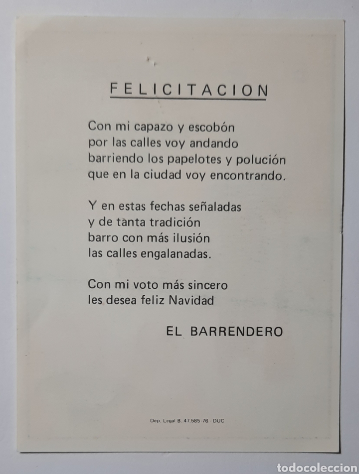 Postales: FELICITACION DE NAVIDAD / EL BARRENDERO 1976 - Foto 2