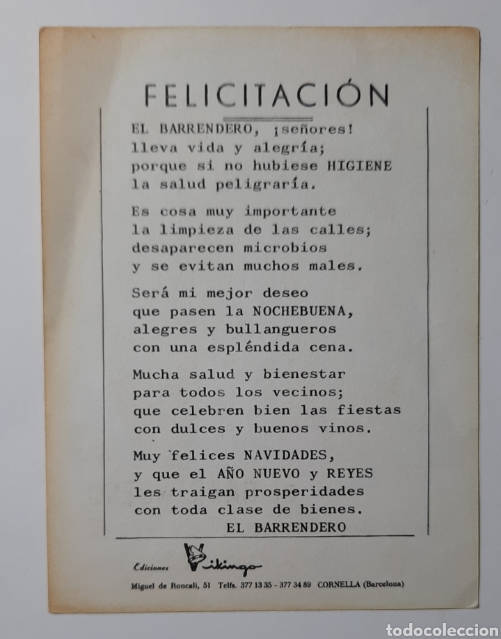 Postales: FELICITACION DE NAVIDAD / EL BARRENDERO / EDICIONES VIKINGO - Foto 2