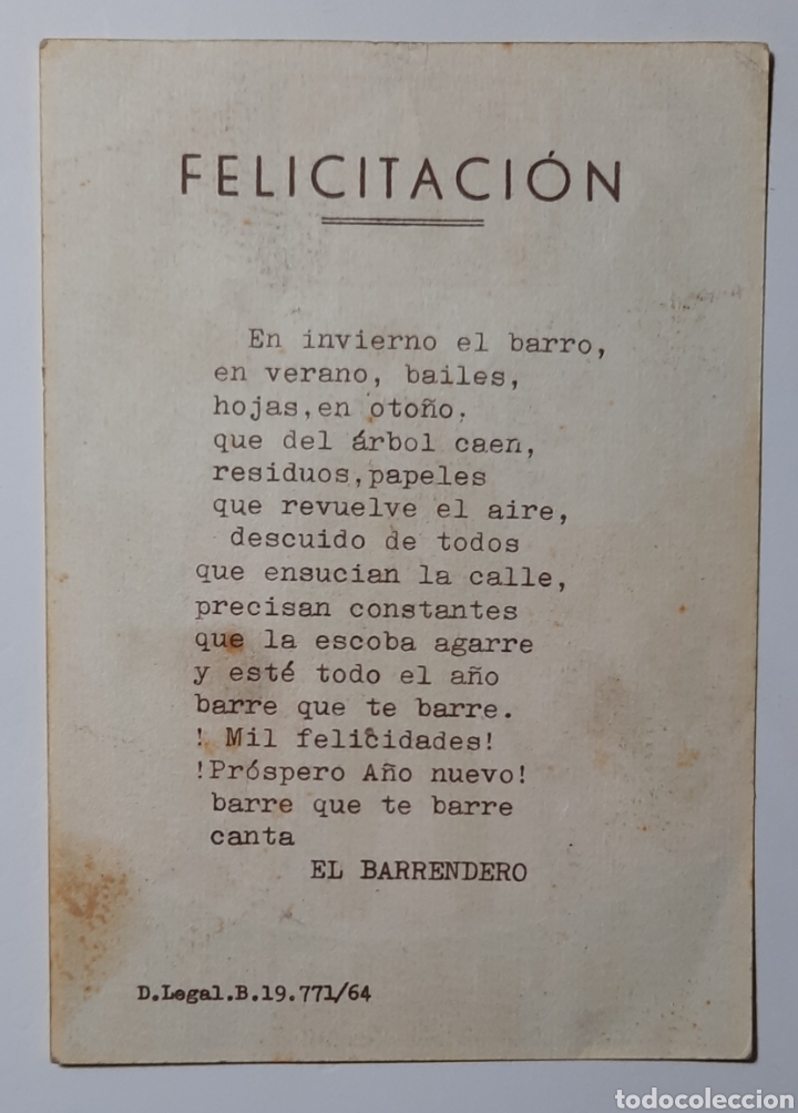 Postales: FELICITACION DE NAVIDAD / EL BARRENDERO 1964 - Foto 2