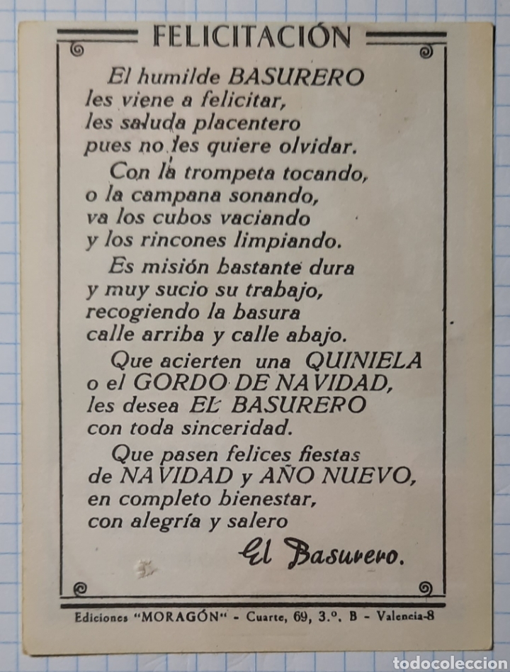 Postales: FELICITACION DE NAVIDAD /EL BASURERO / EDICIONES MORAGON - Foto 2