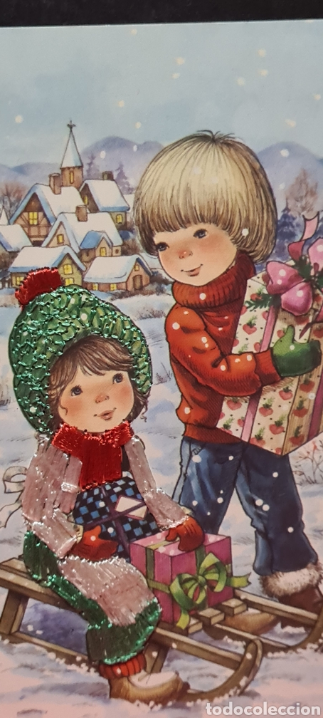 Cartes Postales: Preciosa postal de Navidad. Bordada. Mary May ?.