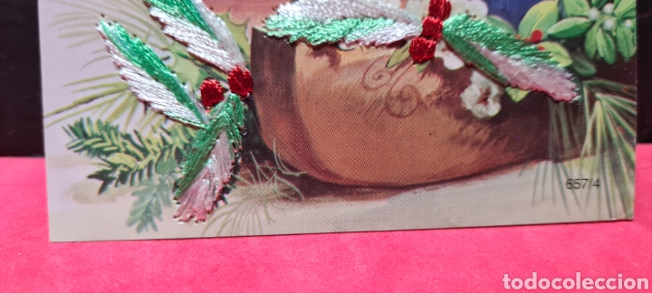 Postales: Preciosa postal de Navidad. Bordada - Foto 3
