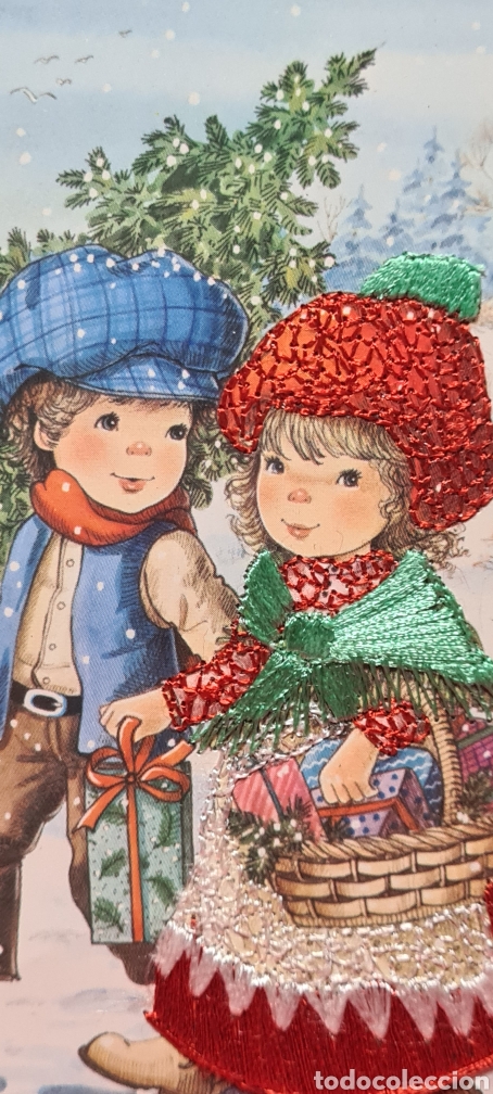 Postais: Preciosa postal de Navidad. Bordada. Mary May ?.