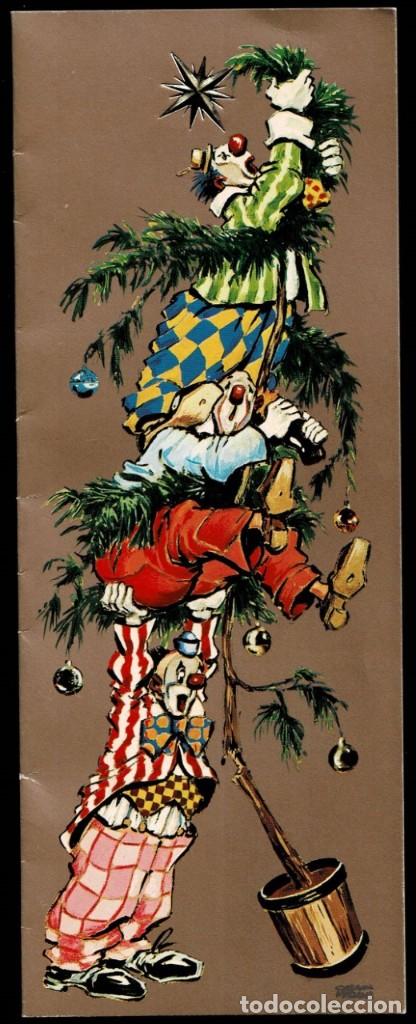 Postcards: 0969P - PAYASOS BALANCE&Aacute;NDOSE EN UN &Aacute;RBOL NAVIDE&Ntilde;O -EDIC. CREACIONES SERIE 915.1 -DIPTICA 22X8,5 CM