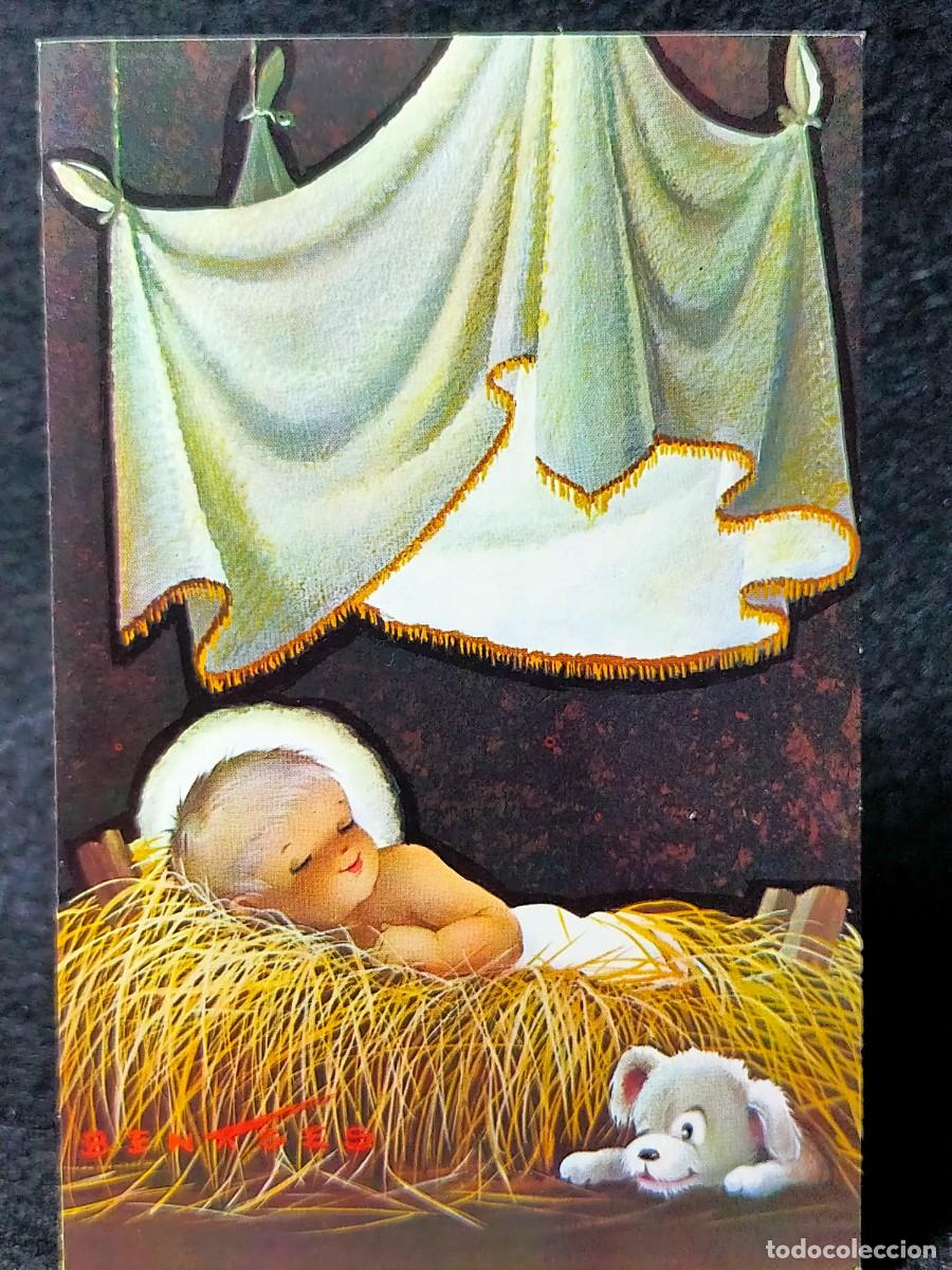 Postales: D&iacute;ptico Felicitaci&oacute;n Navidad Benages CyZ 1026/33-D Ni&ntilde;o Jes&uacute;s En El Presente Con Perrito