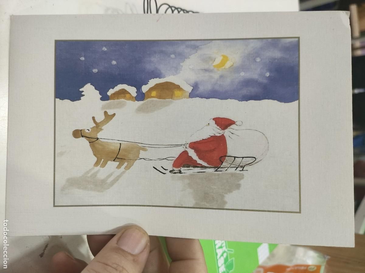 Postales: Felicitaci&oacute;n Pap&aacute; Noel en Trineo PINTORA CON LA BOCA 2003 Escrita