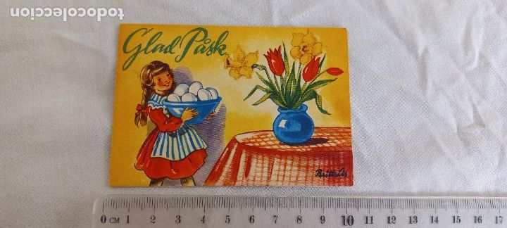 Postkarten: POSTAL CIRCULADA SUECIA FELICITACI&Oacute;N PASCUA GLAD PASK 1955 BRITT LIS NI&Ntilde;A HUEVO SVENSK TILLVERKNING