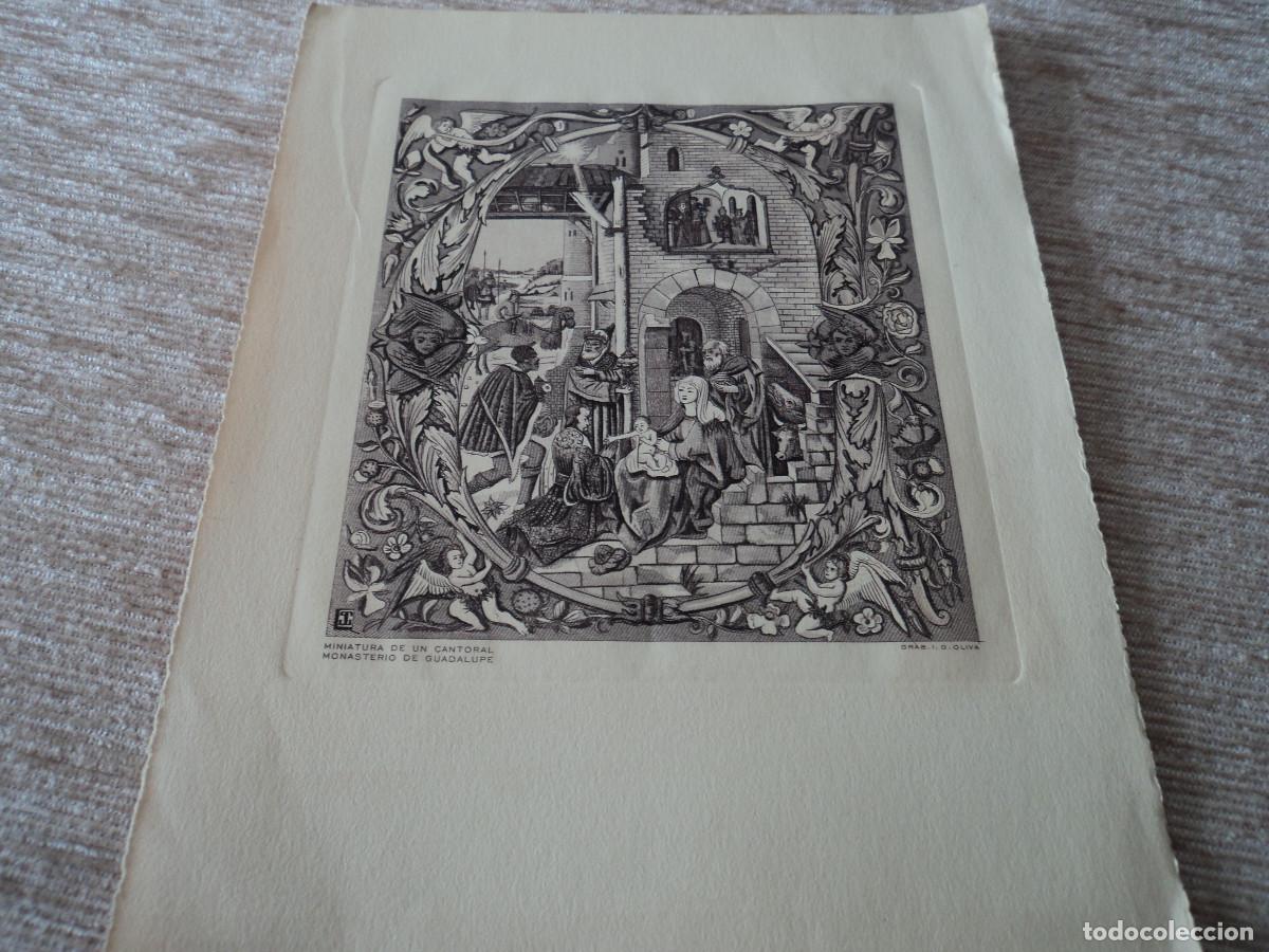 Postales: Tarjeta de felicitaci&oacute;n - Grabado Miniatura de un cantoral Monasterio de Guadalupe, 19 x 14,5 cm