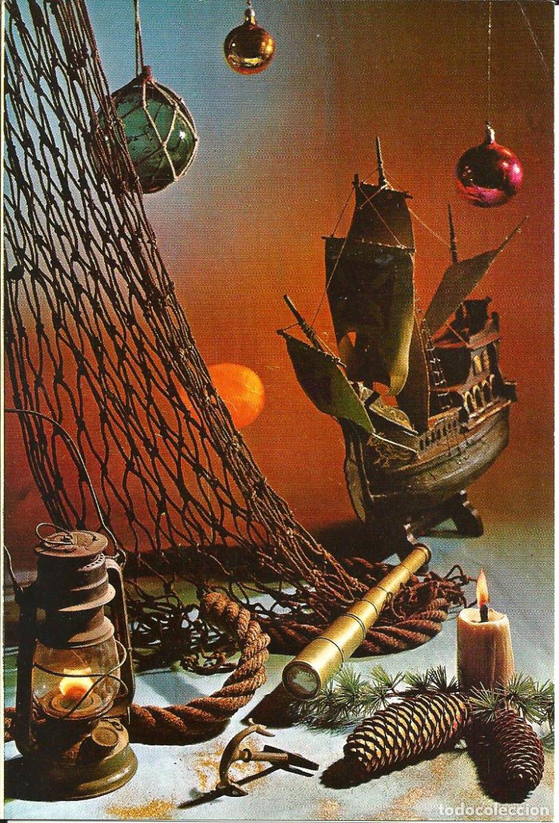 Postais: FELICITACION NAVIDAD *BARCO, REDES, APAREJOS NAVEGACI&Oacute;N*, DIPTICA, 15,5X10,5 CM