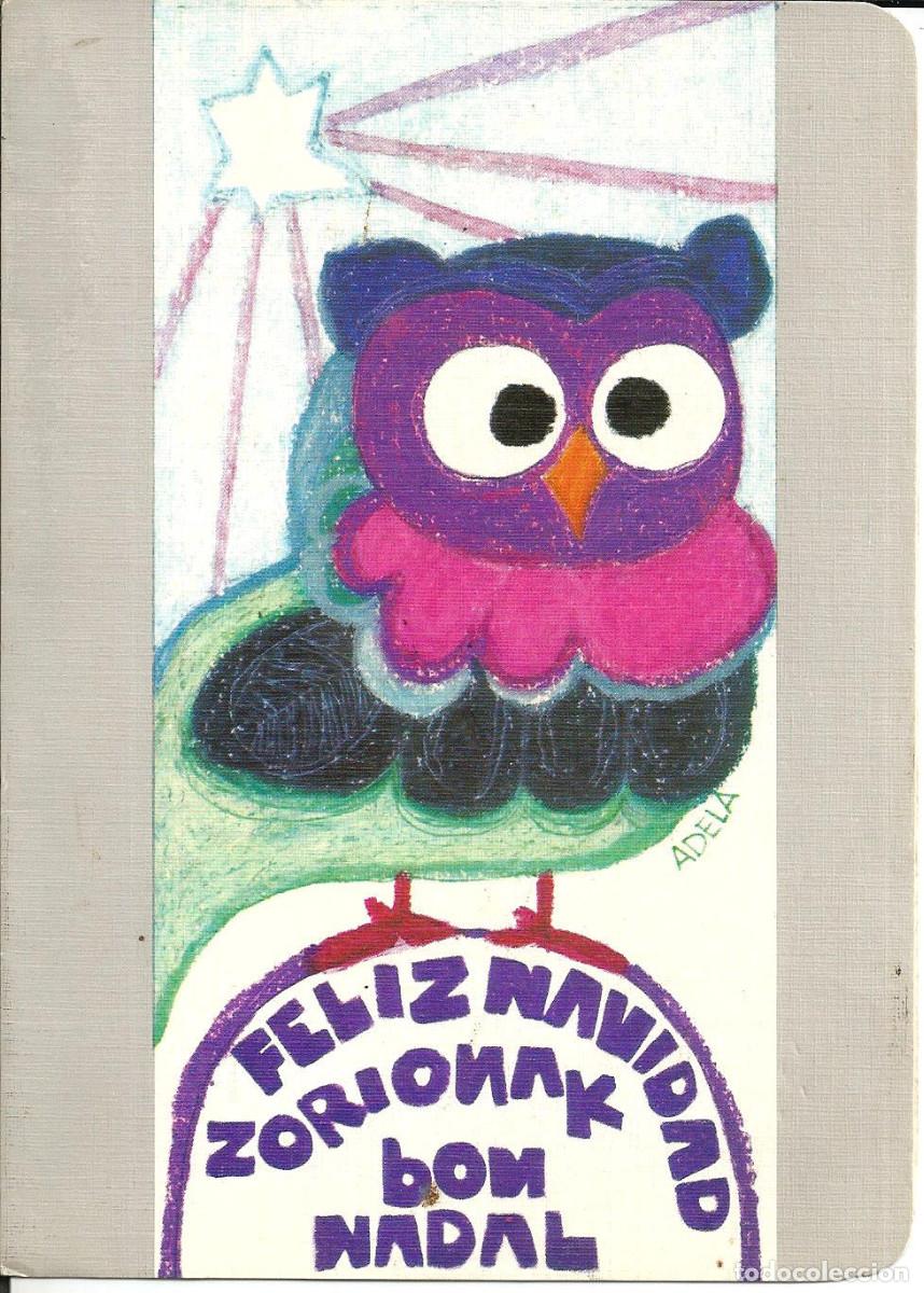 Postcards: FELICITACION NAVIDAD *ADELA* - EL BUHO, LA ESTRELLA - DIPTICA, 17X12,5 CM - A&Ntilde;O 1971