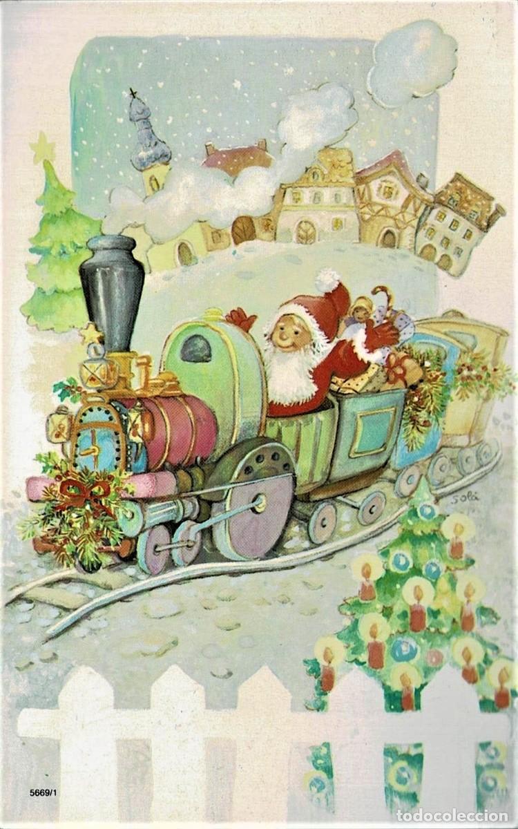 Postales: 0630R - SOL&Aacute; - PAP&Aacute; NOEL EN TREN- SERIE5669.1- SENCILLA 13,5X8,5 CM