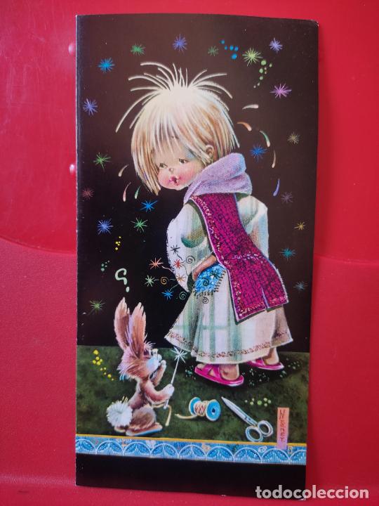 Cartoline: NAVIDAD 1965 ILUSTRACION ERNET ESCRITA DIPTICO 7,8 X 7,8 CM ED CYZ N&ordm; 3219 20 A CONEJO SASTRE