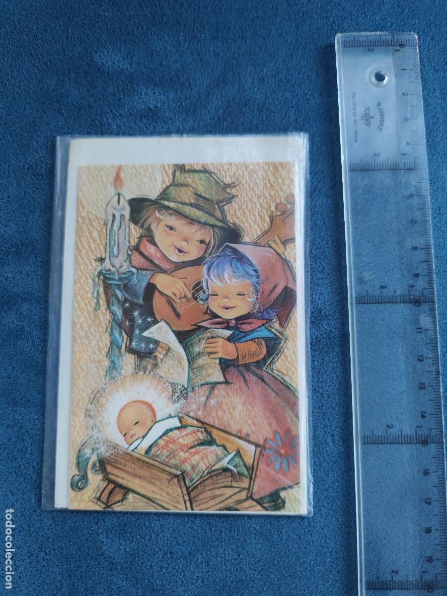 Postais: 2 Antiguas Postal Tarjeta Felicitaci&oacute;n Navide&ntilde;a D&iacute;ptica. Ilustraci&oacute;n Pastorcillos Cantando al Ni&ntilde;o.