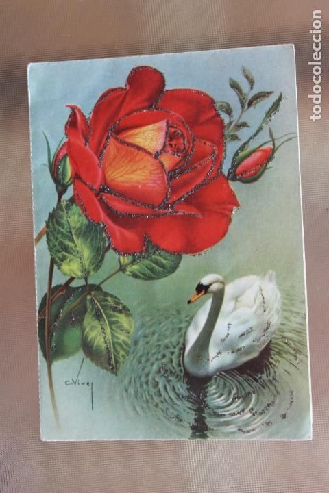 Postkarten: POSTAL NAVIDE&Ntilde;A TROQUELADA PURPURINA 1962