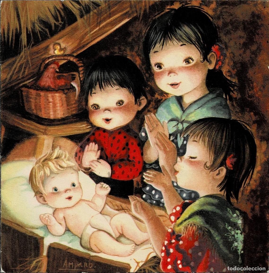 Postkarten: 6003N - AMPARO -AL NI&Ntilde;O CANTAN POR BULERIAS - EDICIONES SUBI SERIE 10618.6 - DIPTICA 14X14 CM - 1965