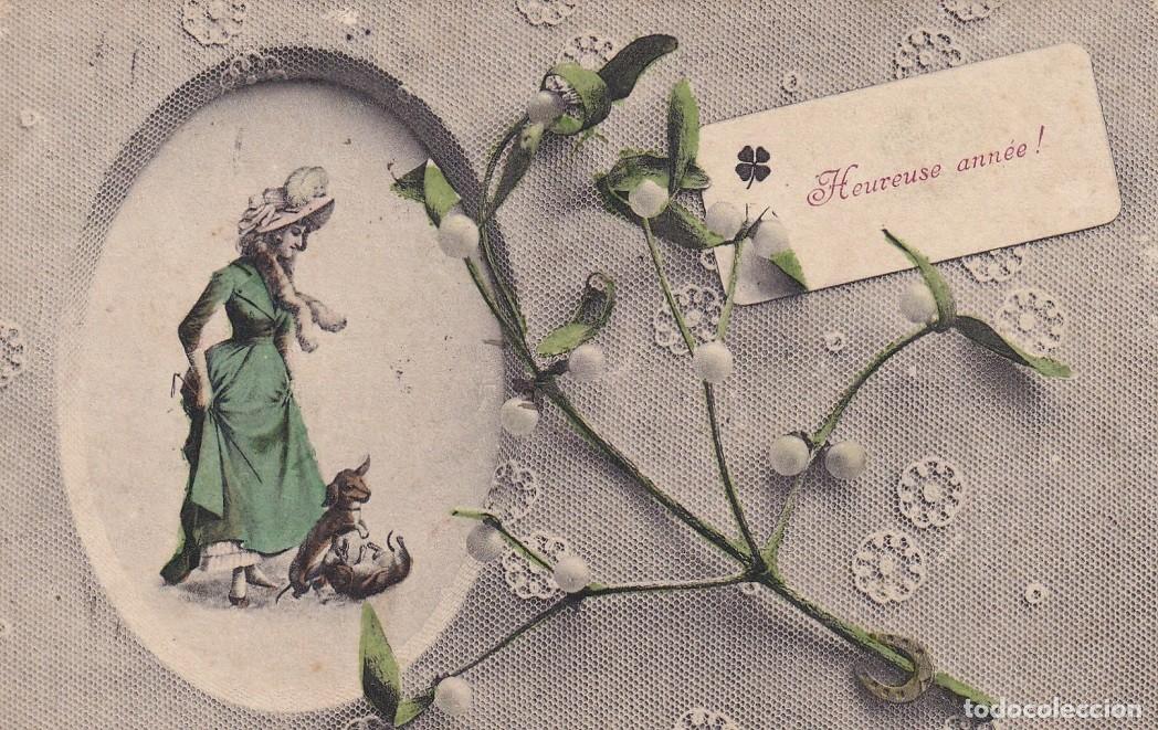 Cartoline: Antigua postal circulada en 1908 - Heureuse ann&eacute;e!