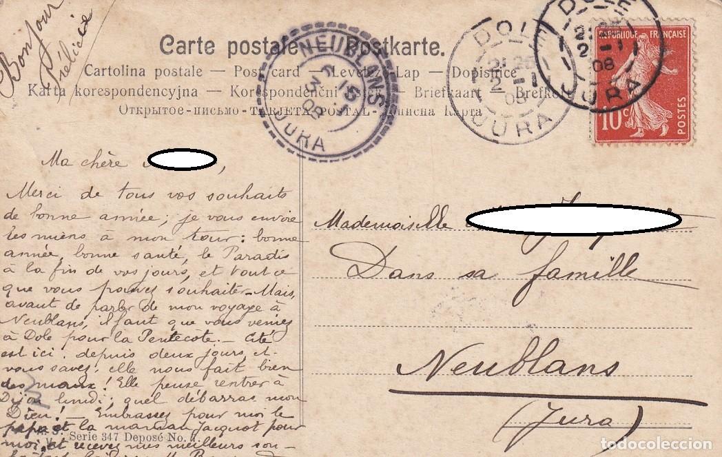 Postales: Antigua postal circulada en 1908 - Heureuse ann&eacute;e! - Foto 2