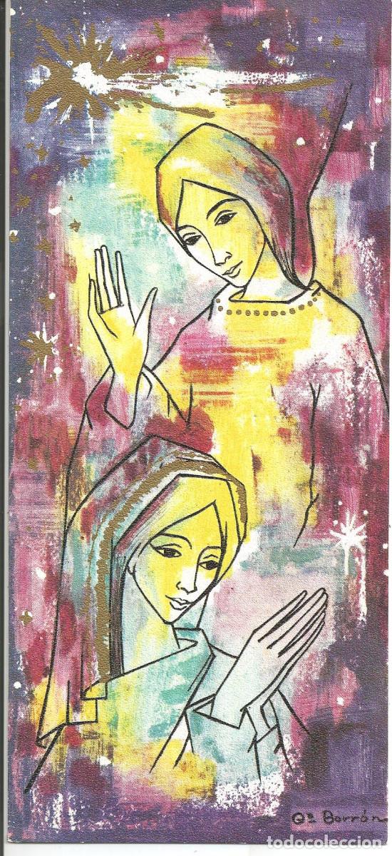 Postcards: FELICITACION NAVIDAD *G. BORRON* - LA VIRGEN Y EL ANGEL - ED. BERGAS BELEN 3 - DIPTICA, 22X10 CM