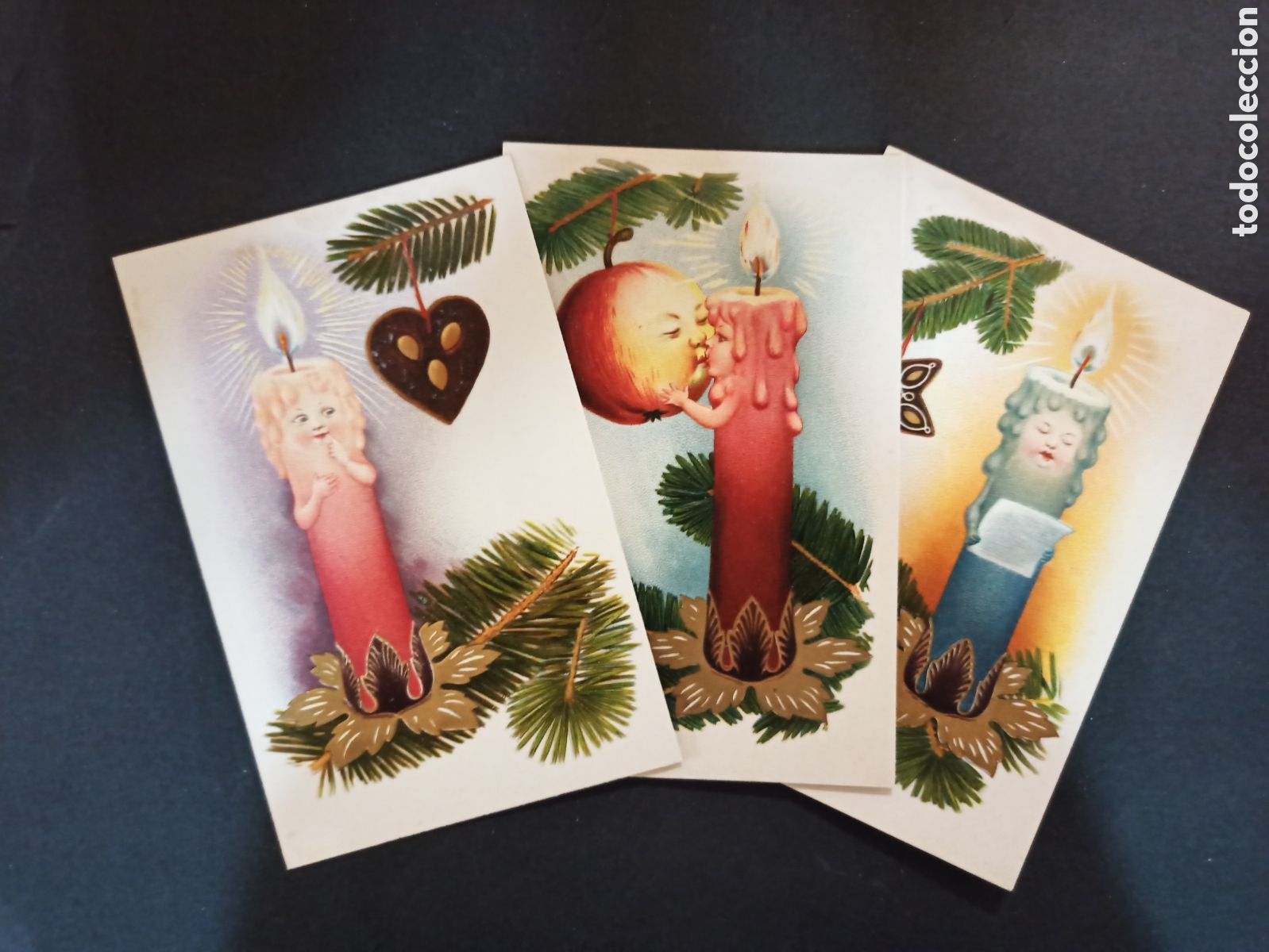 Postkarten: Serie de 3 postales antiguas navide&ntilde;as troqueladas. Sin circular, sin dividir.