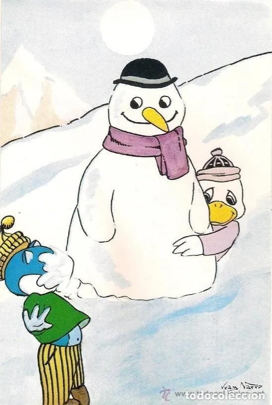 Postkarten: -52076 POSTAL DIBUJO ANIMALES EN NAVIDAD, JUGANDO CON LA NIEVE, ILUSTRACION JUAN NARRO, A&Ntilde;O 1982