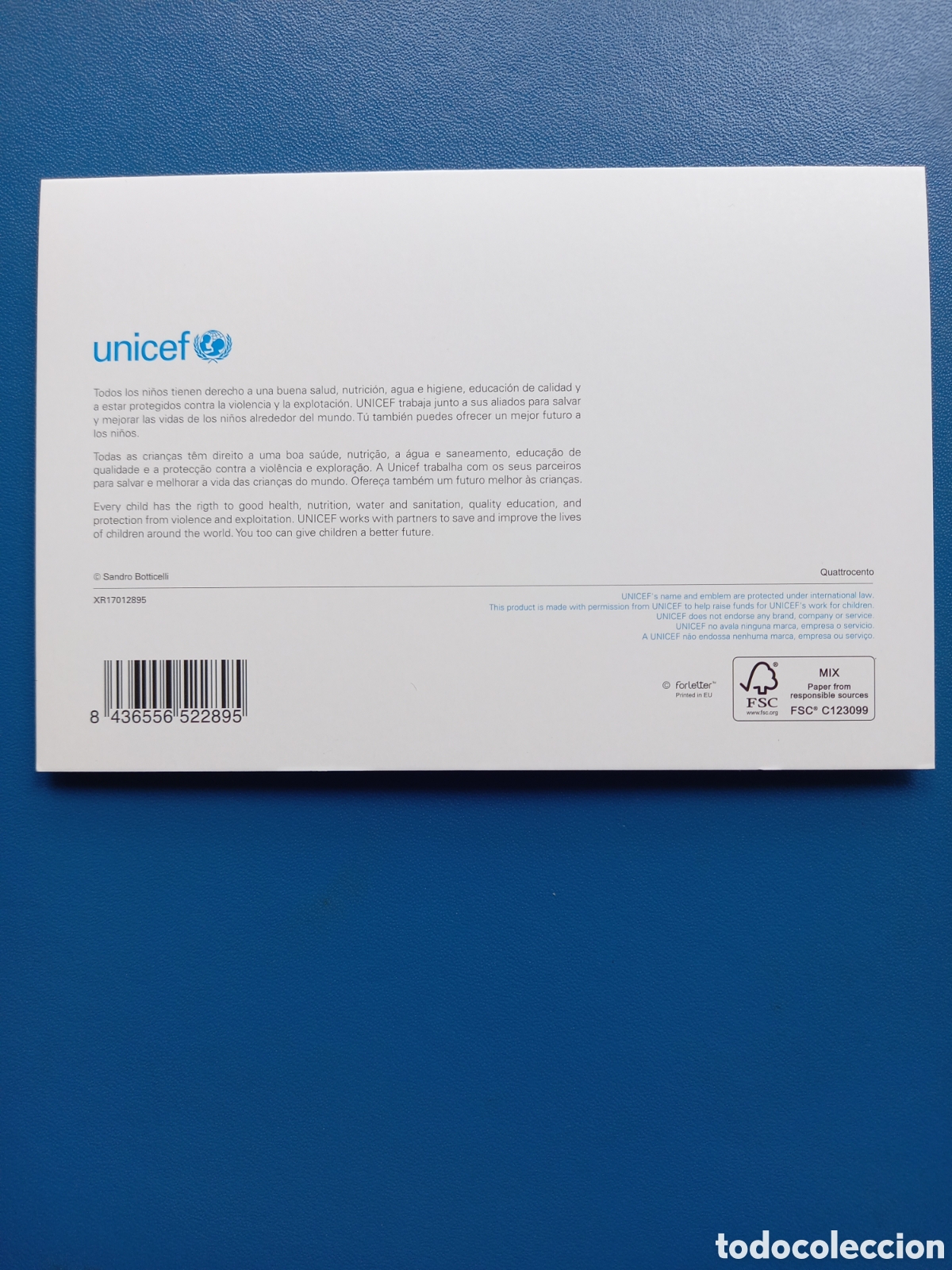 Postales: POSTAL UNICEF NAVIDAD D&Iacute;PTICA - SANDRO BOTTICELLI - Foto 2