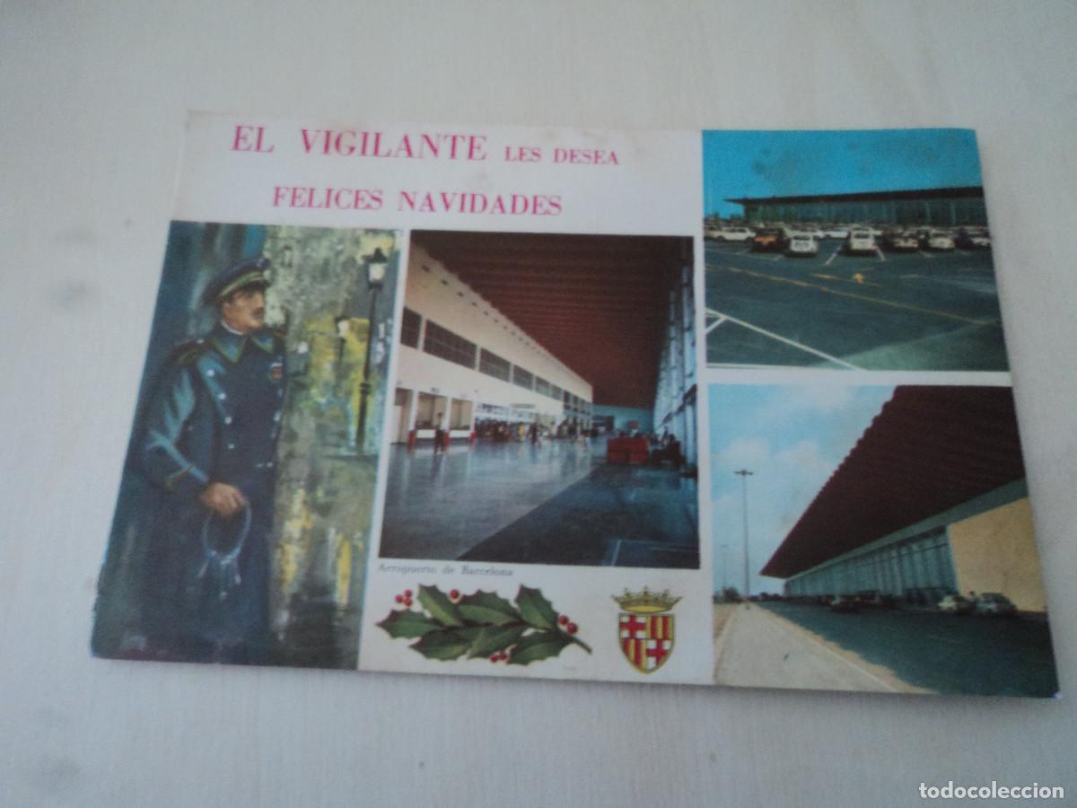 Postkarten: EL VIGILANTE LES DESEA FELICES NAVIDADES. AEROPUERTO DE BARCELONA, 1968.