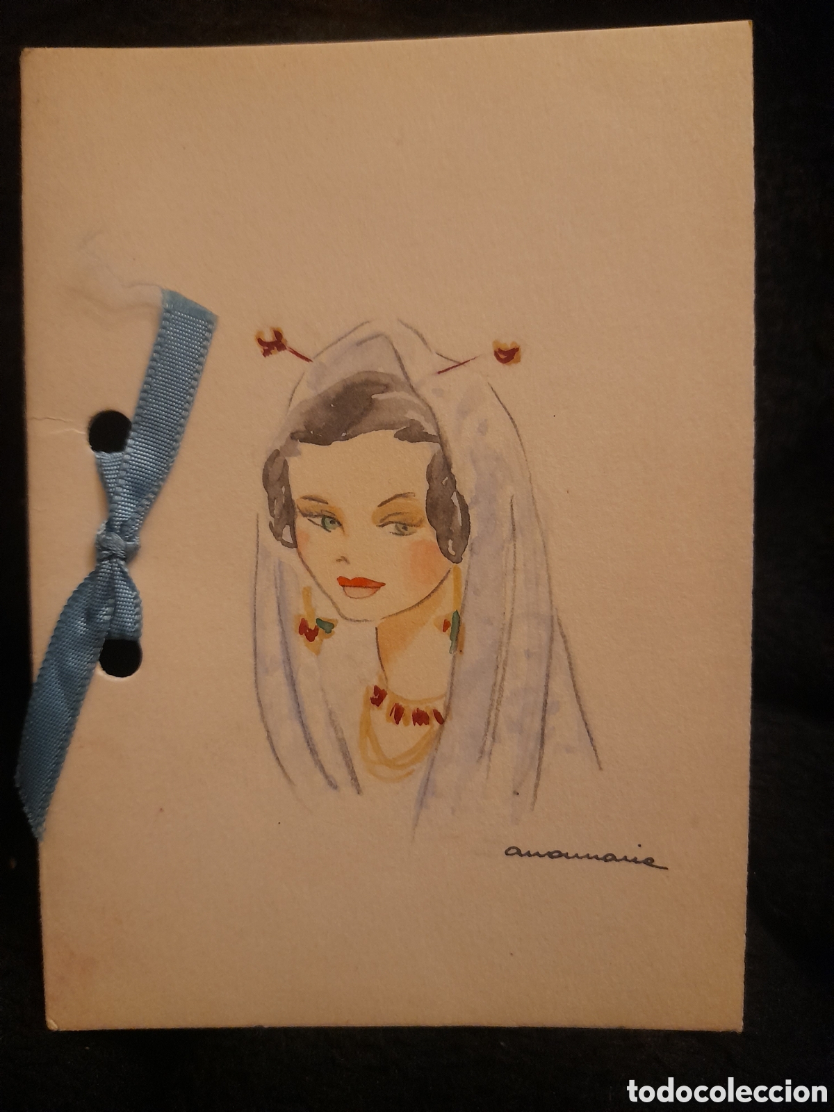Postkarten: Antigua tarjeta para felicitaci&oacute;n de Navidad, decorada a mano, d&eacute;cada de 1940, mide 12,3x8,8 cm