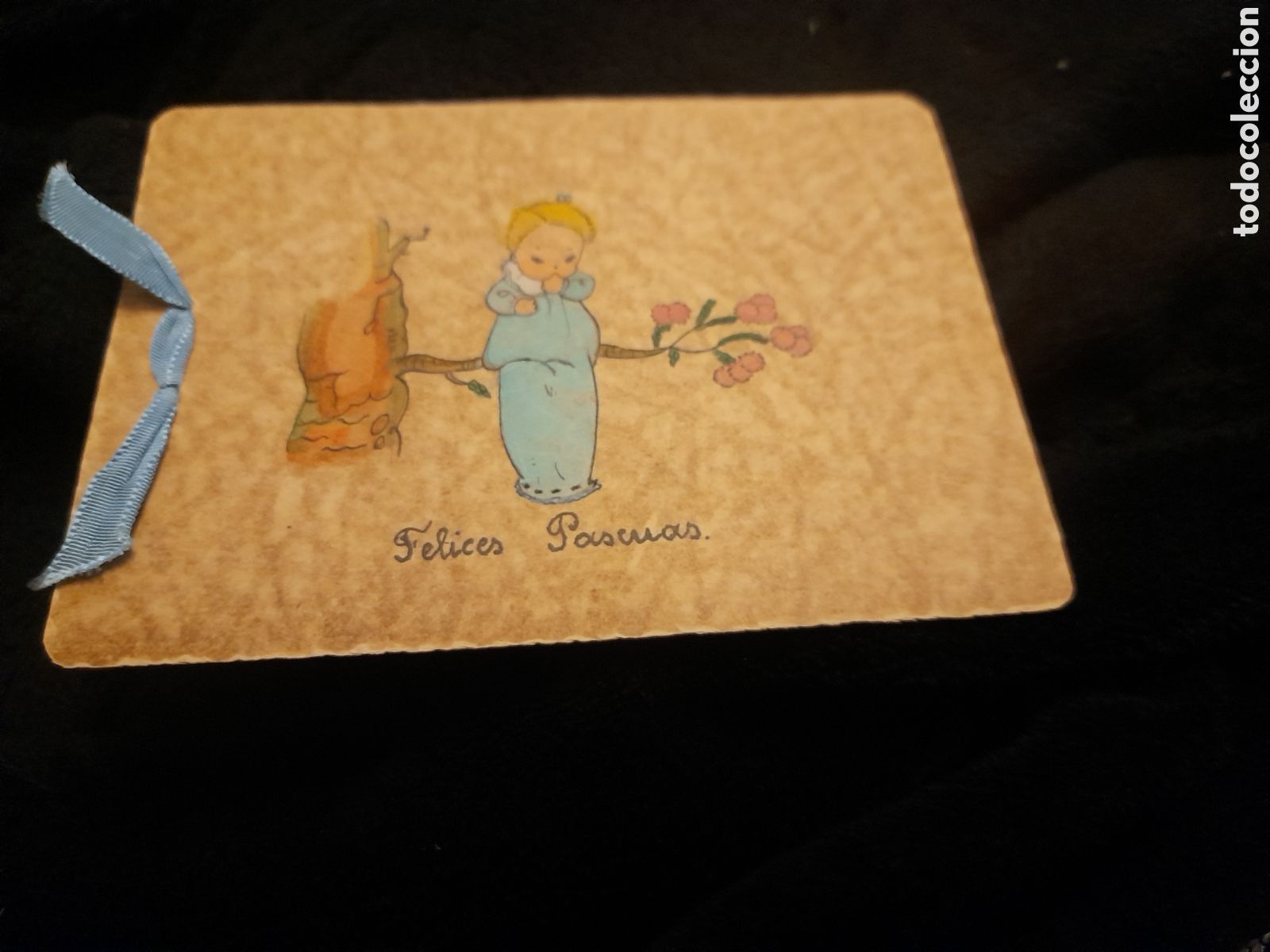 Postkarten: Tarjeta para felicitaci&oacute;n de Navidad, decorada a mano, d&eacute;cada de 1940, mide 14x10 cm