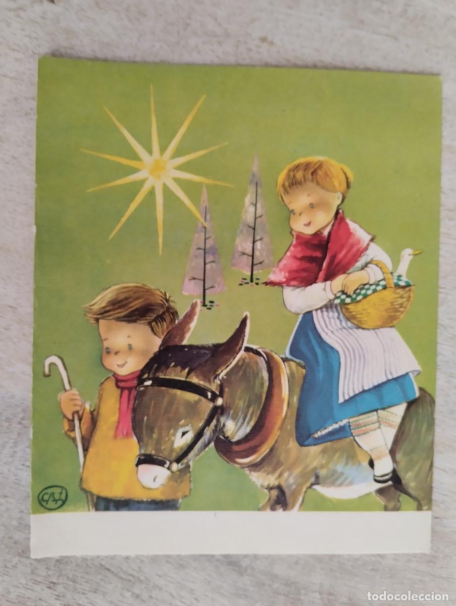 Cartes Postales: Diptico Navidad (PAREJA EN BURRO) - Serie 516 n&ordm;2 - 15x13cm A&Ntilde;O 1960
