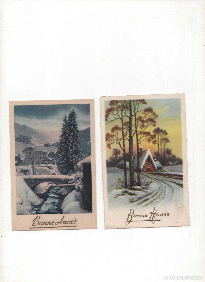 Postales: 2 Preciosas Postales francesas a&ntilde;os 40-Felicitaci&oacute;n navide&ntilde;a-escritas