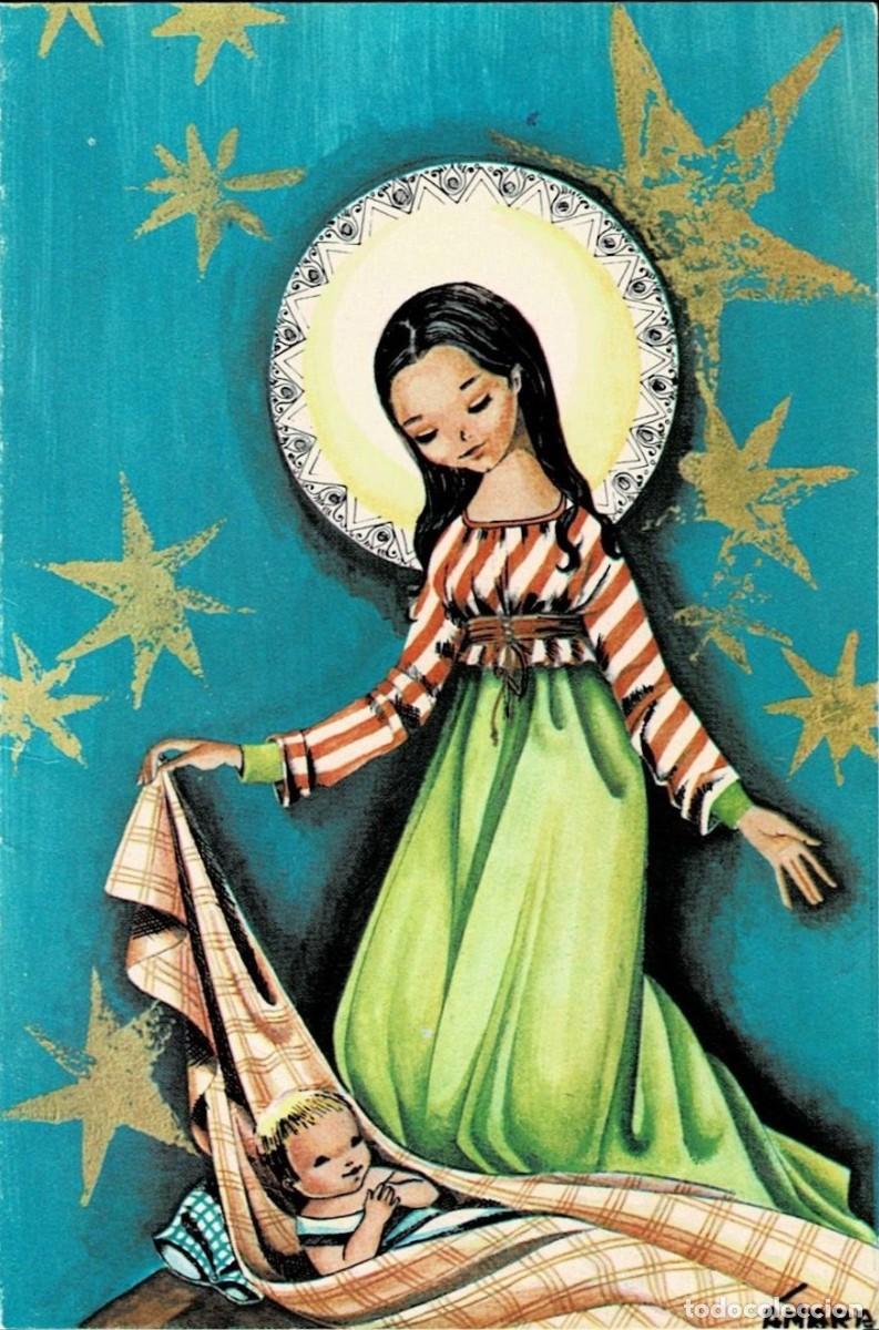 Postcards: 6021P - &Aacute;MARA - LA VIRGEN Y SU RECIEN NACIDO- EDICIONES SERRANO SERIE R-420-1 - DIPTICA 11X7,5 CM