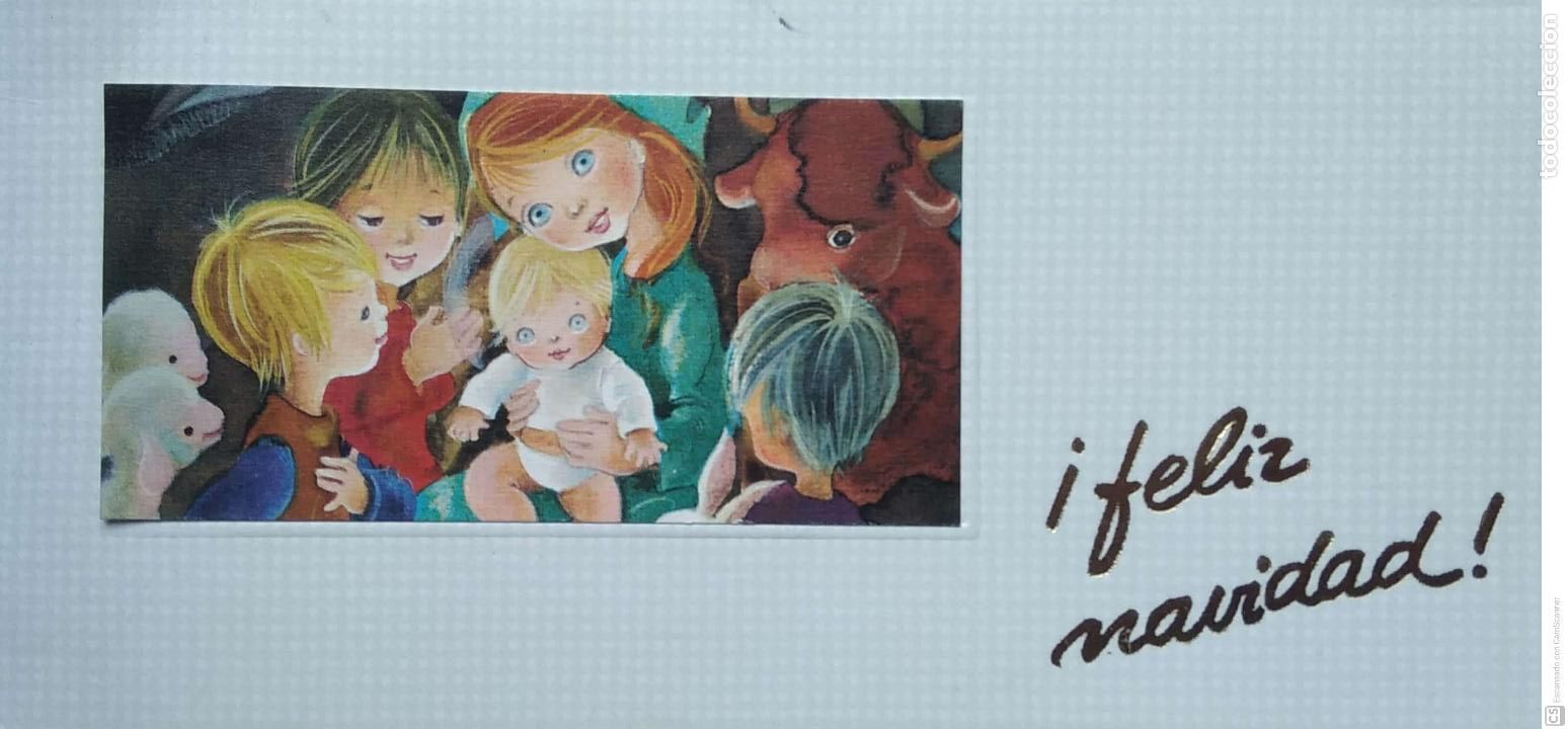 Cartes Postales: Felicitaci&oacute;n Navide&ntilde;a con Ni&ntilde;os y buey. Tiene 4 p&aacute;ginas. Usada. Color.