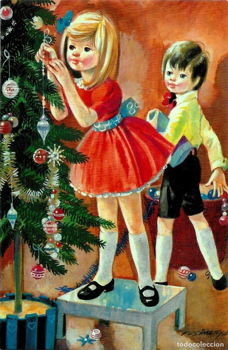 Postkarten: 6074Q - FUSIMANYA - ARMANDO EL &Aacute;RBOL DE NAVIDAD -EDICIONES CIRO 217-1 - DIPTICA 13X8,5 CM
