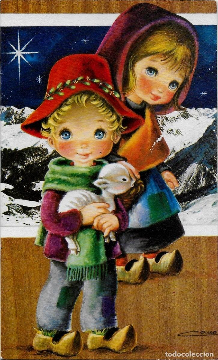 Postais: 0778Y - CANO -NI&Ntilde;OS CON PRECIOSO CORDERITO- COLECCI&Oacute;N PERLA 5084.A - DIPTICA 13,8X8,3 CM- DATA 1978