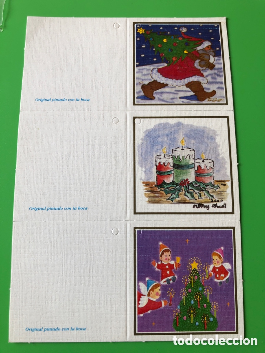 Postales: mini tarjetas de Navidad. Pintado con la boca. ASM - Foto 1