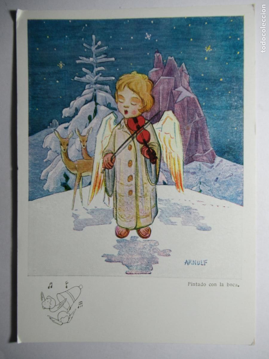 Postales: Postal Navidad pintada con la boca - Foto 1