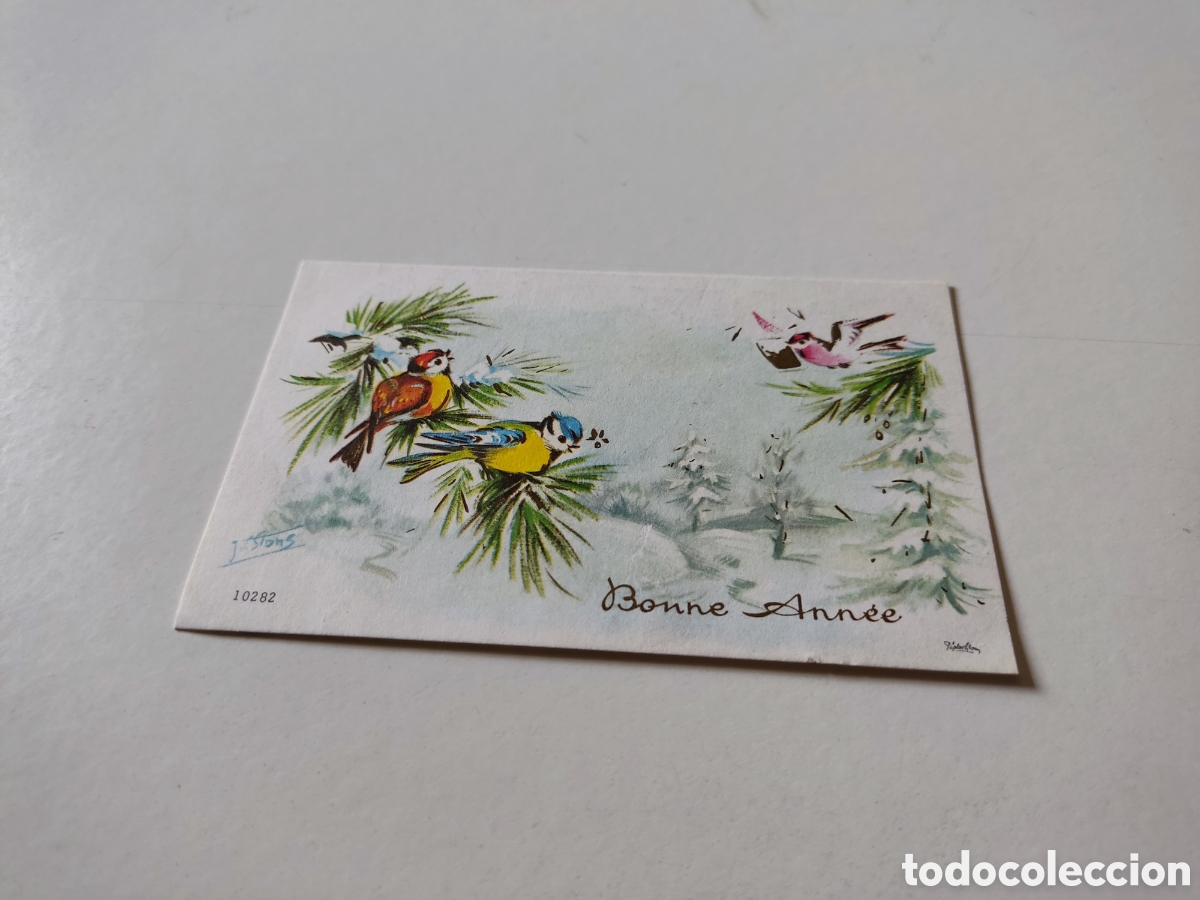 Postais: Postal feliz a&ntilde;o, dibujo p&aacute;jaros