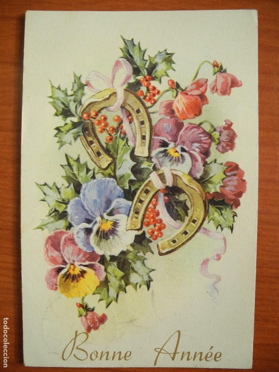 Postais: Postal Navidad. Flores pensamientos herradura acebo. 14x9. Circulada con sello 1954