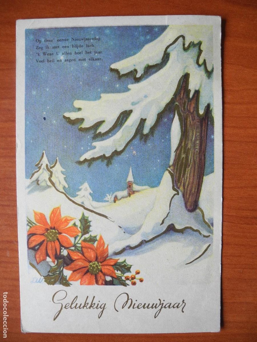 Postais: Postal Navidad. Flores paisaje nevado contornos dorados. 14x9. Circulada con sello 1958