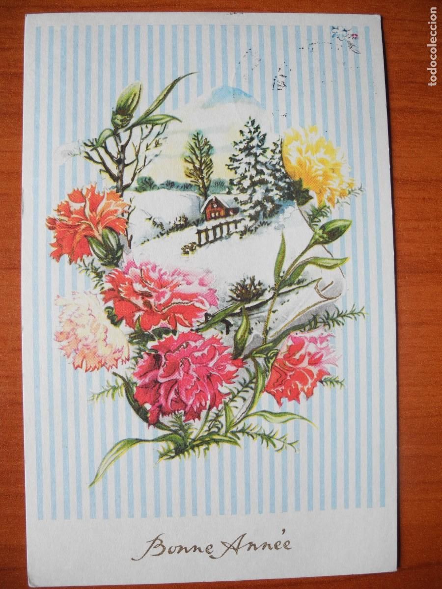 Postales: Postal Navidad. Flores paisaje nevado contornos dorados 14x9. Circulada con sello 1972