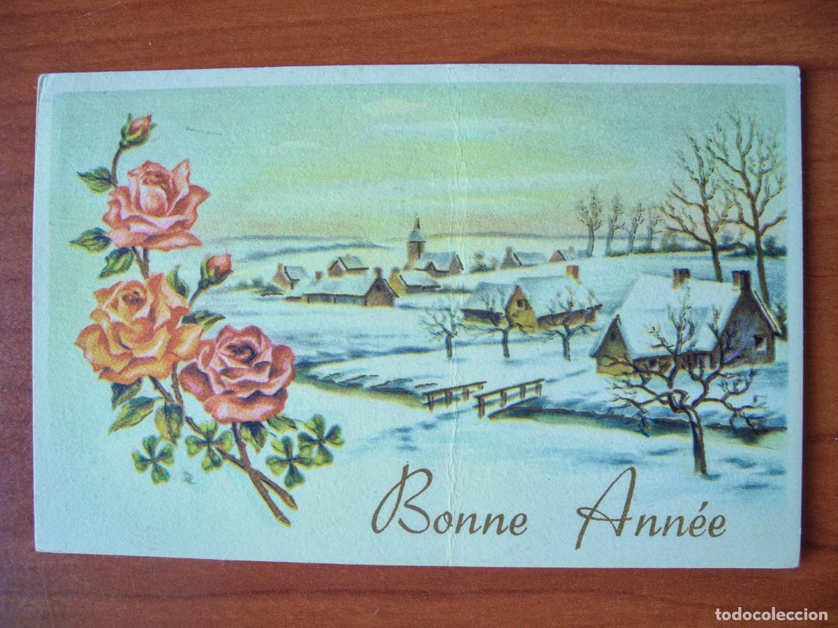Postales: Postal Navidad. Flores rosas paisaje nevado contornos dorados 14x9. Circulada con sello 1981