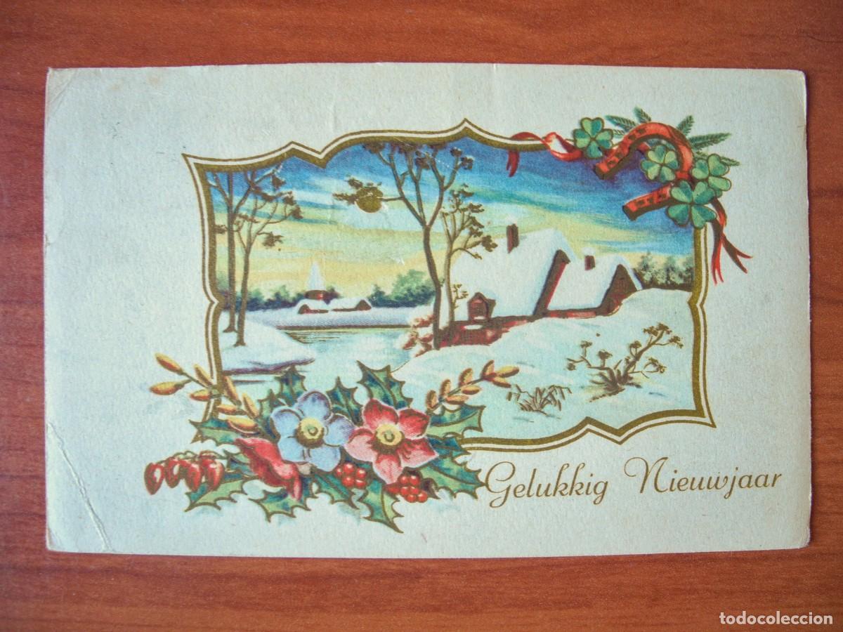 Postales: Postal Navidad. Flores paisaje nevado contornos dorados 14x9. Circulada con sello 1954